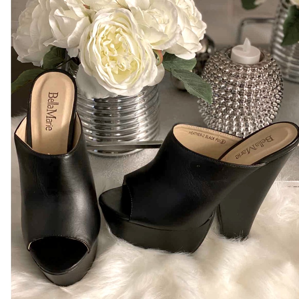 Bella Marie wedge heel shoes HEATHER-2 BLACK PU Size 8